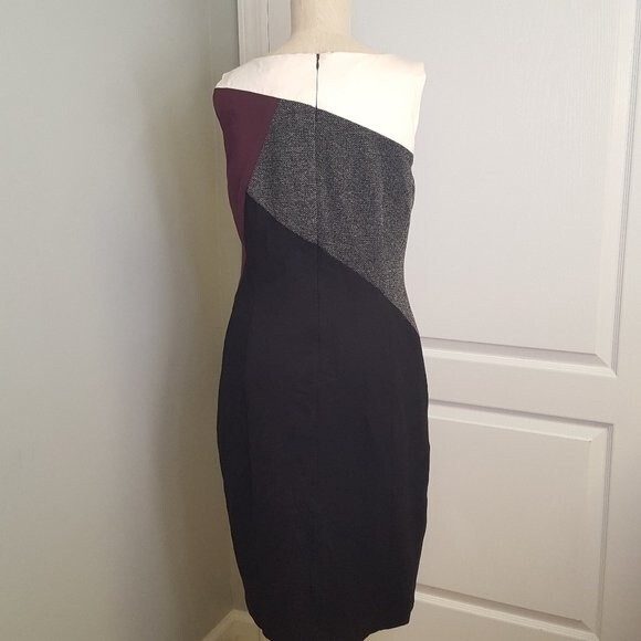 White House Black Market Office Dress Color Block Black Red Tweed - Picture 3 of 5